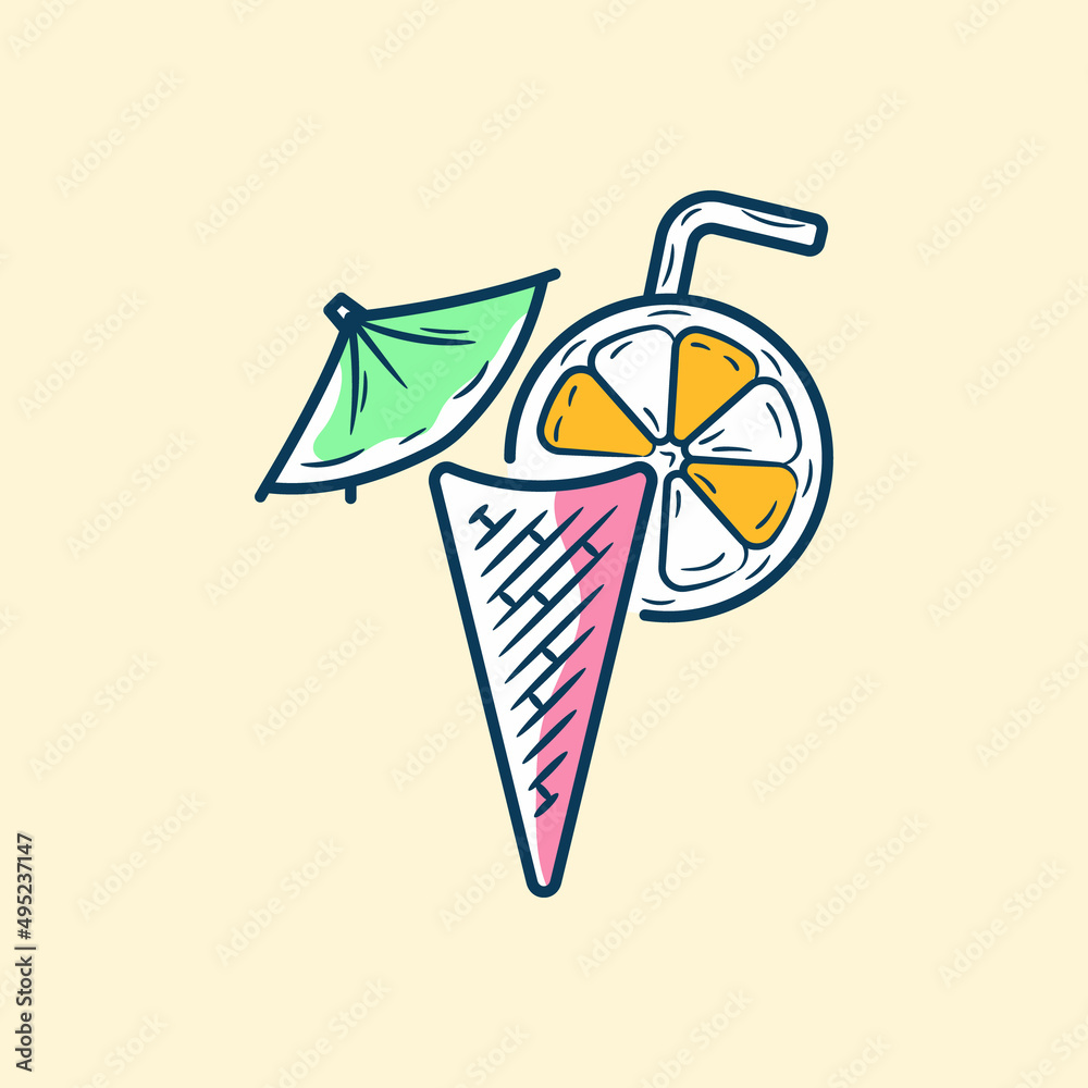 Orange lemonade with ice cream cocktail logo icon illustration cartoon, fresh drink hand drawn vector premium poster Orange lemonade with ice cream cocktail logo icon illustration cartoon, fresh drink hand drawn vector premium poster