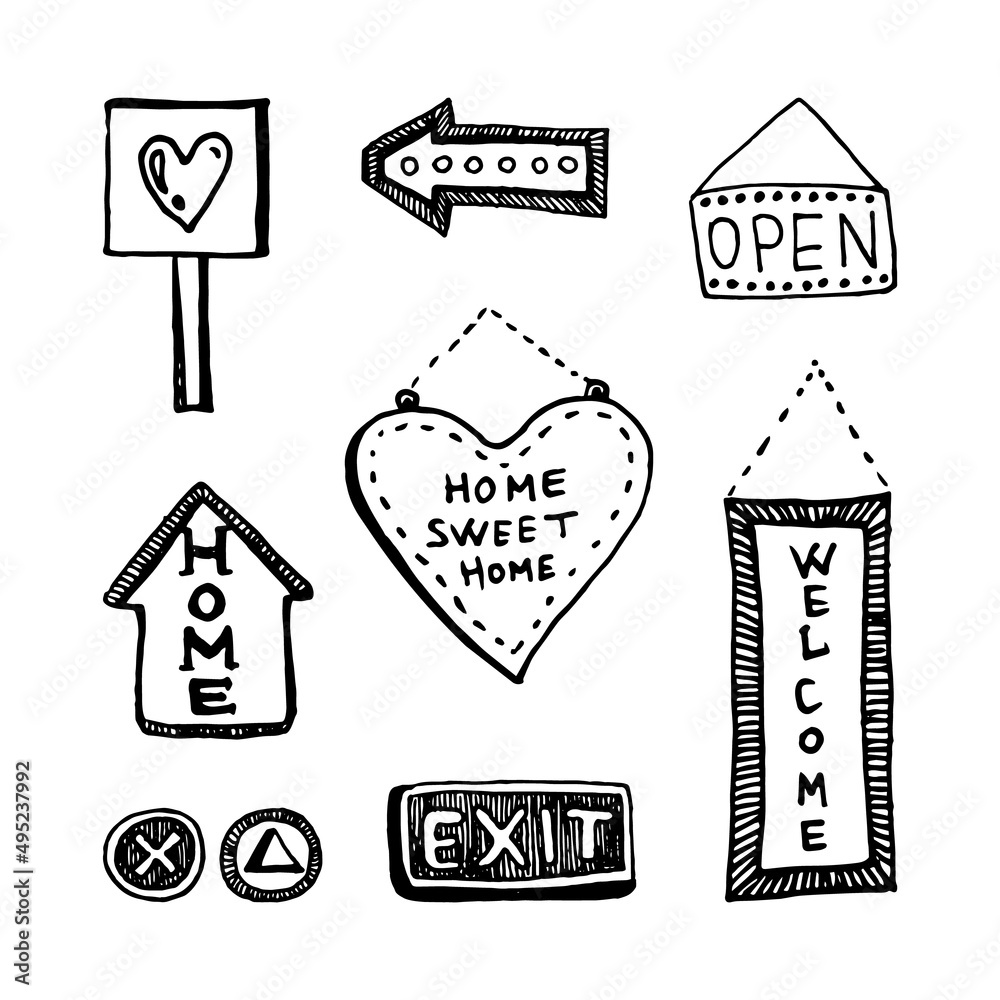 graphic vector set of arrow signs of various shapes and signboards with inscriptions graphic vector set of arrow signs of various shapes and signboards with inscriptions