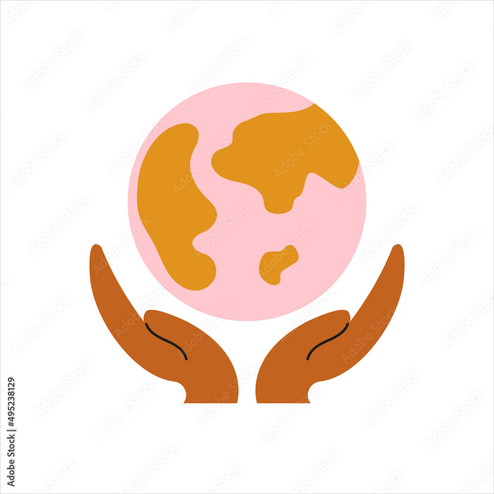 Vector logo template. Nature care. Globe and human hands Vector logo template. Nature care. Globe and human hands