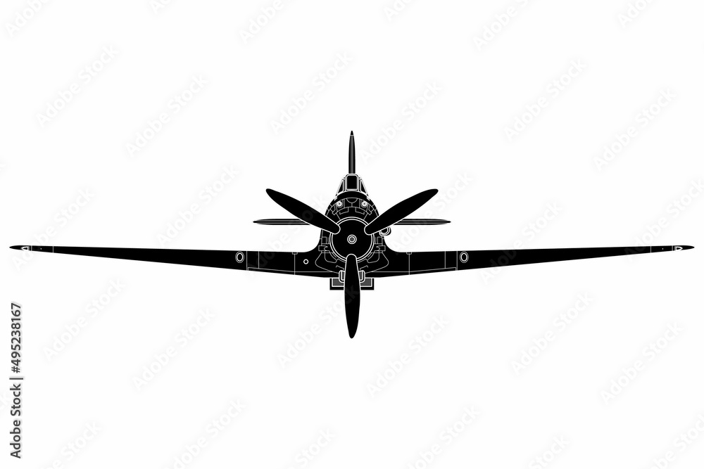 Vista frontal de avión de combate antiguo M.C.202 Vista frontal de avión de combate antiguo M.C.202