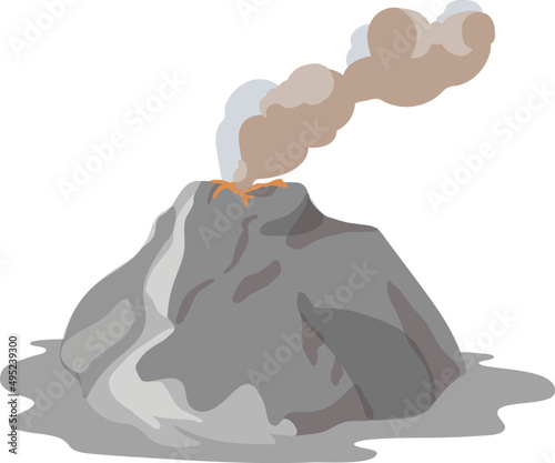 Active Volcano Emitting Smoke Colored Illustration