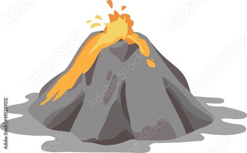 Active Volcano Erupting Colored Illustration