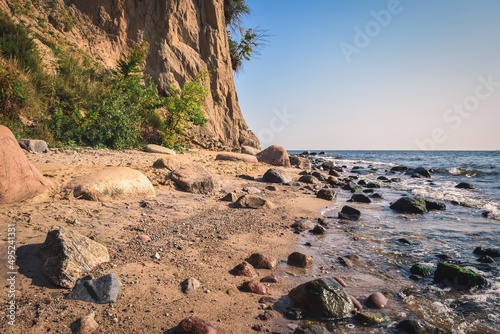 Beautiful sea holiday landscape. The shore of the Polish sea on a beautiful sunny day.