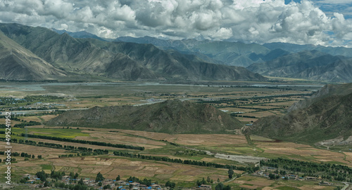 Beautiful view from Ganden Monastery in Tibet, China photo