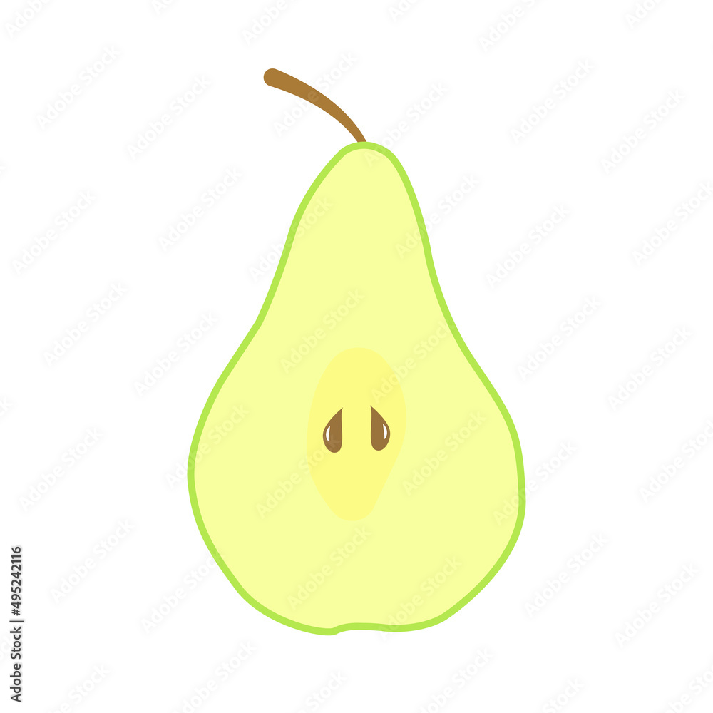 Half pear vector icon. Icon of a cut pear with pits in it. Fruit pear healthy food logo. Vector illustration. Half pear vector icon. Icon of a cut pear with pits in it. Fruit pear healthy food logo. Vector illustration.