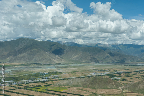 Beautiful view from Ganden Monastery in Tibet, China photo