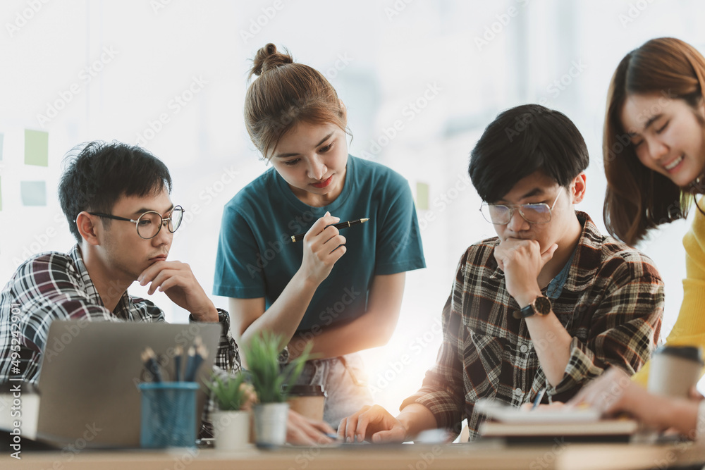 Group of Success Business people at meeting room. Young Asian team making project start up concept.