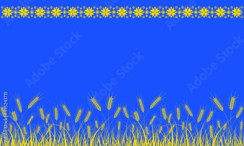 Flag of Ukraine wheat field blue sky. Background vector illustration