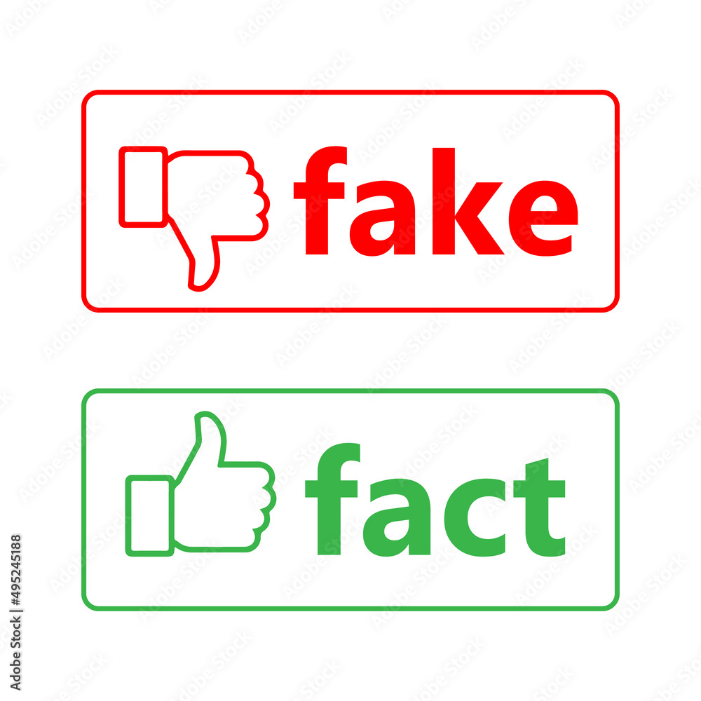 Facts and myths geometric bubble with an inscription with an emblem in the form of a like and dislike. Banner design for business, news and journalism. Vector illustration.