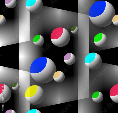  3D banner with multi-colored globe circles.