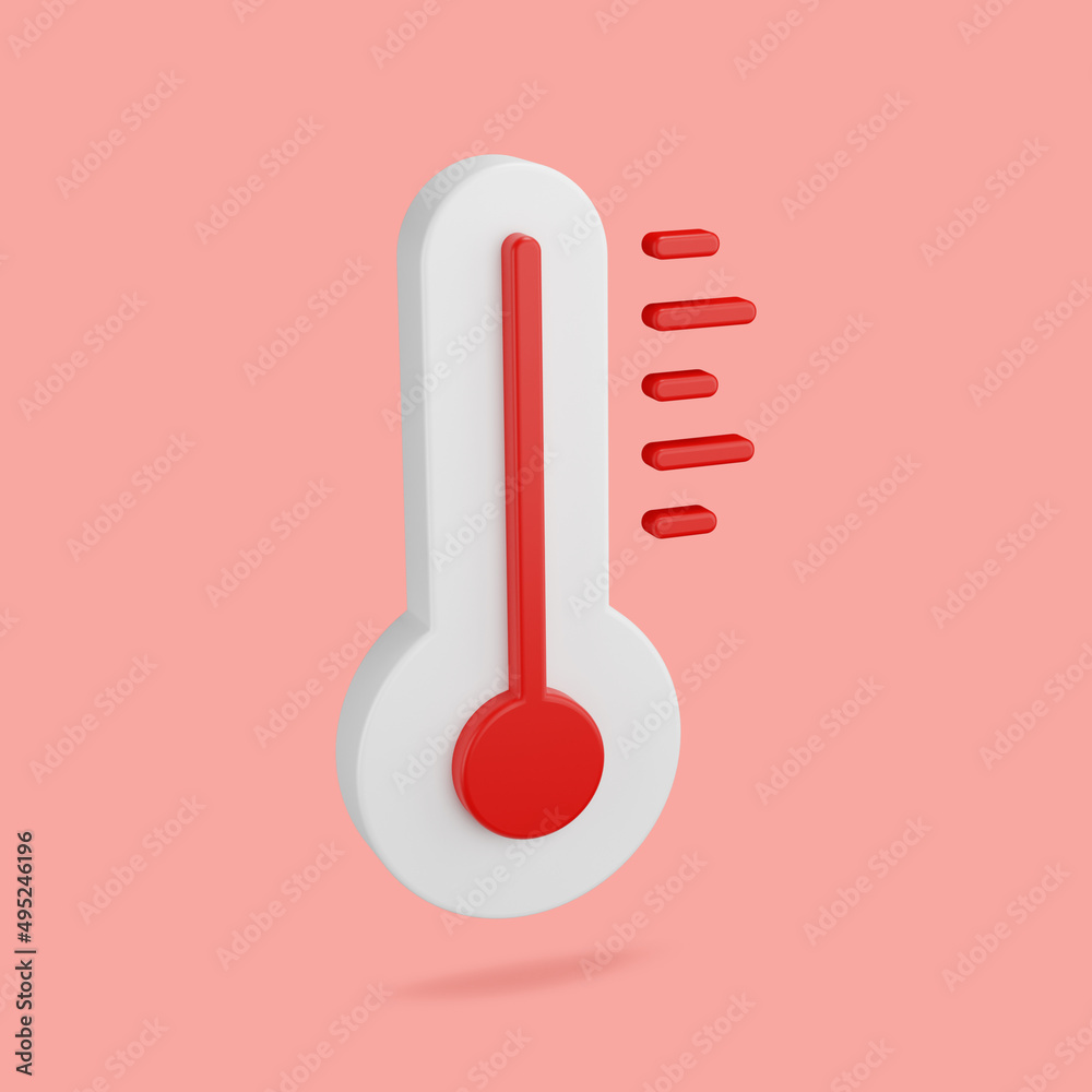 3D thermometer icon. High temperature symbol. 3D rendering. - obrazy, fototapety, plakaty 