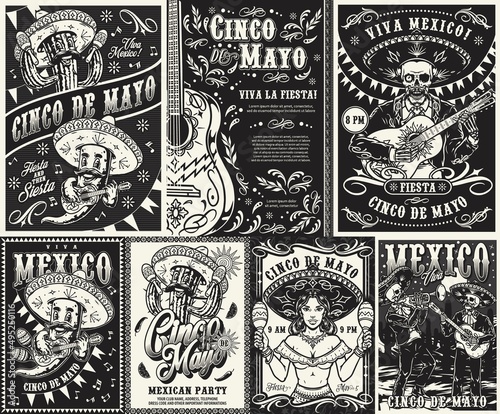 Cinco de mayo posters set with inscription