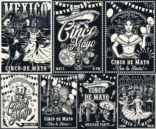 Monochrome collection with Mexican characters