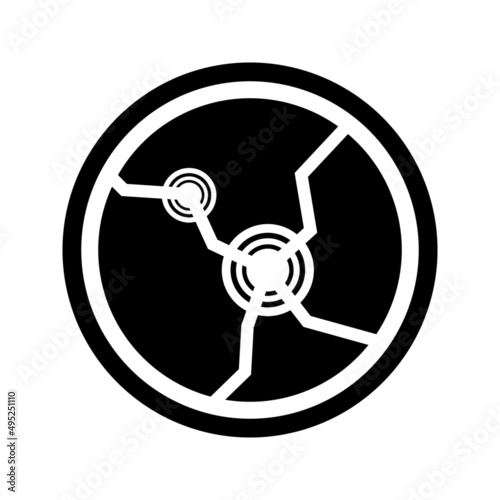 Black earthquake symbol. Fault zone logo.