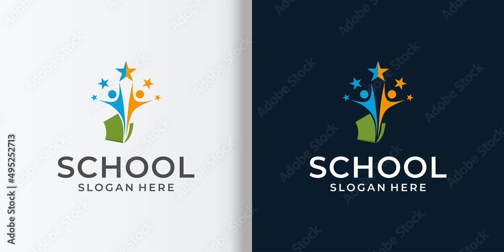 Scholl logo with book and stars Stock Vector | Adobe Stock