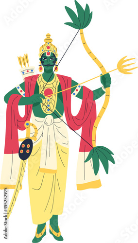 Indian Hindu God Kamadeva Colored Cartoon Illustration