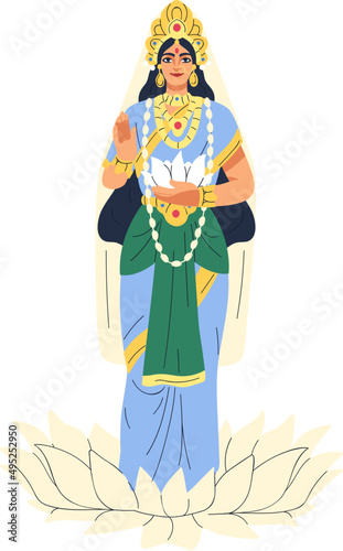 Indian Hindu Goddess Parvati Colored Cartoon Illustration