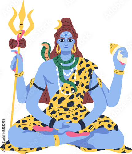 Indian Hindu Goddess Shiva Colored Cartoon Illustration