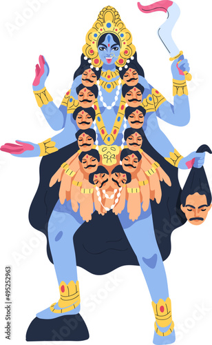 Indian Hindu Goddess Kali Colored Cartoon Illustration