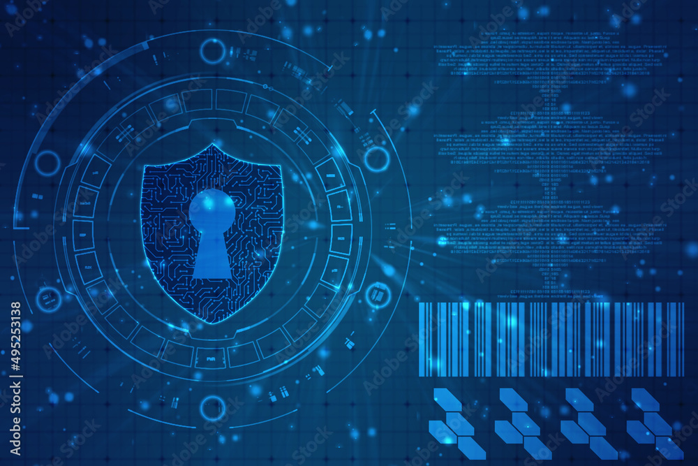 Obraz premium Protect and Security concept. Digital Shield on abstract technology background, Cyber security and information or network protection. Future technology web services for business and internet project