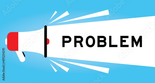 Color megphone icon with word problem in white banner on blue background