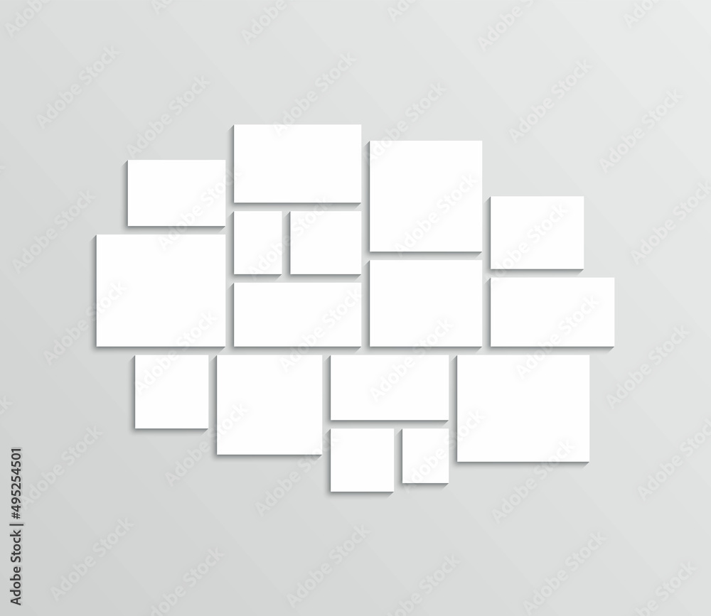 Photo collage template. Moodboard layout. Mood board background. Mosaic picture frame. Gallery banner. Scrapbook grid. Album brandboard. Retro photoframe. Portfolio memory images. Vector illustration Photo collage template. Moodboard layout. Mood board background. Mosaic picture frame. Gallery banner. Scrapbook grid. Album brandboard. Retro photoframe. Portfolio memory images. Vector illustration