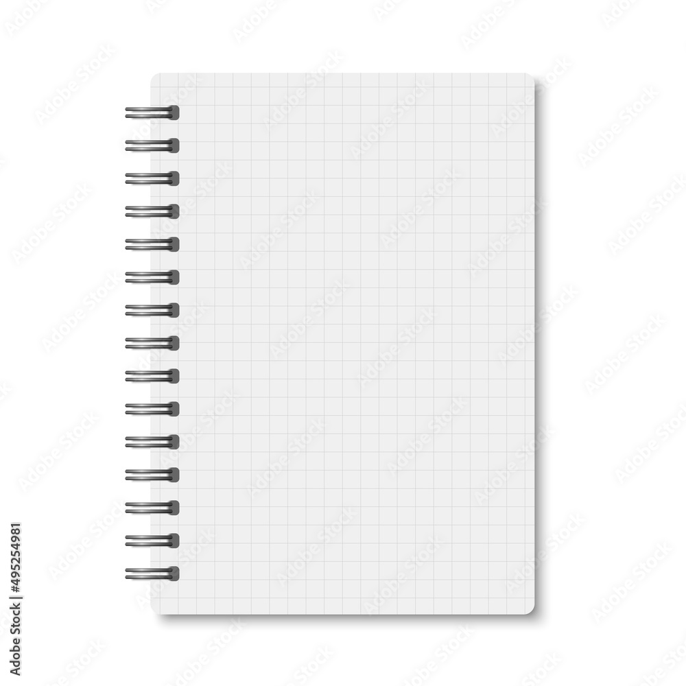 White realistic a6 cell lined notebook opened with soft shadows. White realistic a6 cell lined notebook opened with soft shadows.