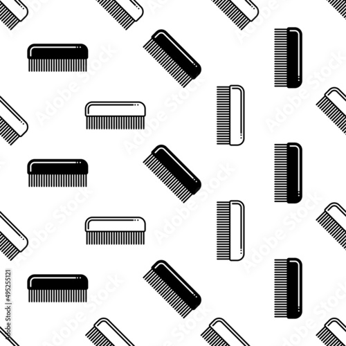 Comb Icon Seamless Pattern, Teeth Tool With Handle Used To Untangle, Style, Clean Hair