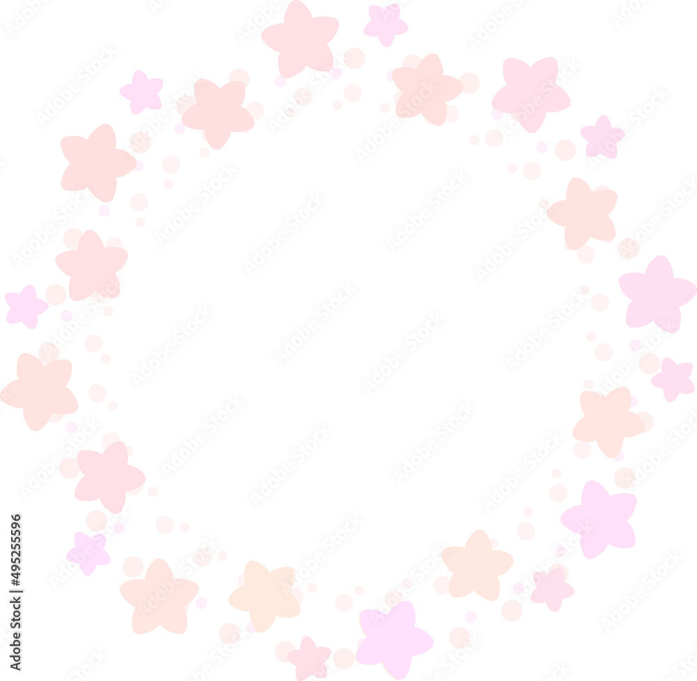 円形のフレーム　星型の花　ピンク