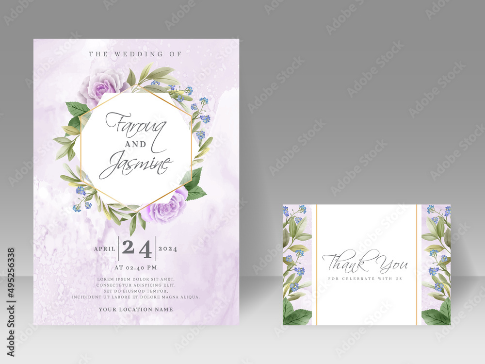 Soft purple Roses wedding invitations