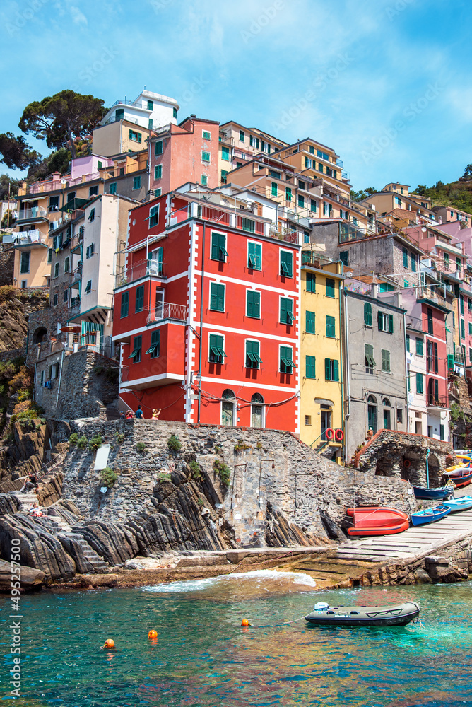 Amazing cityscape with colored houses in Riomaggiore, Cinque Terre, Italy. Amazing places. A popular vacation spot.