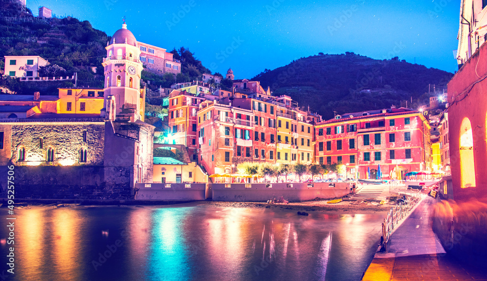 Magical  landscape  in Vernazza, Cinque Terre, Italy, Europe at night.