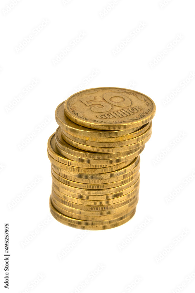 Ukrainian coin stack isolated on a white Ukrainian coin stack isolated on a white