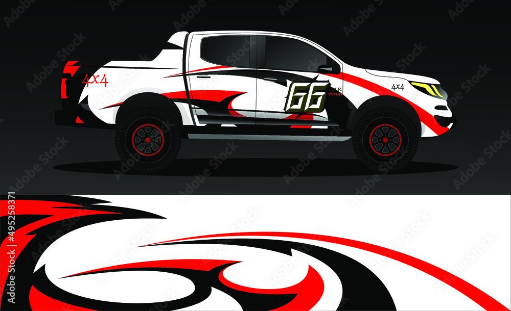 Editable template for wrapping trucks with abstract stickers. High resolution vector graphics.