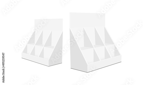 Cardboard Display Boxes With Shelves, Side View, Isolated on White Background. Vector illustration