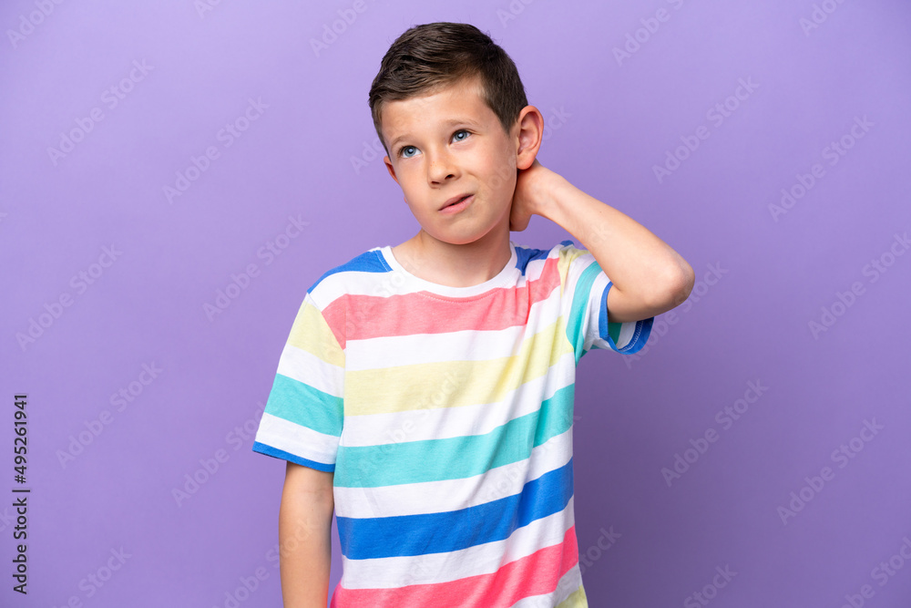 Little boy isolated on purple background having doubts Little boy isolated on purple background having doubts