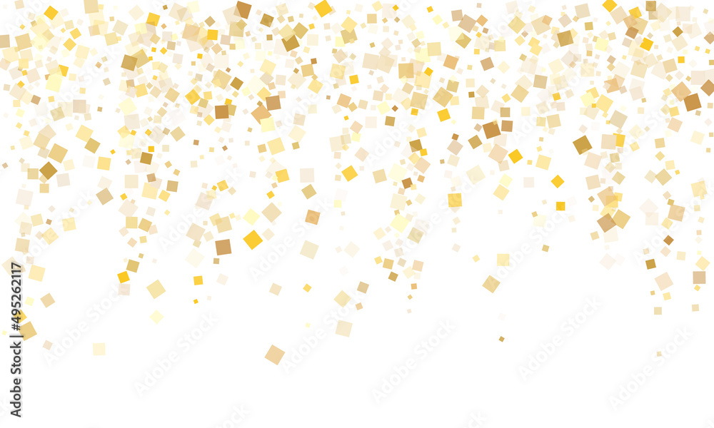 Trendy gold confetti sequins sparkles falling on white. VIP holiday vector sequins background. Gold foil confetti party particles illustration. Light dust particles surprise backdrop. Trendy gold confetti sequins sparkles falling on white. VIP holiday vector sequins background. Gold foil confetti party particles illustration. Light dust particles surprise backdrop.