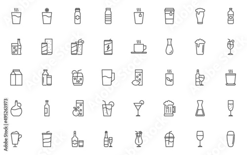 set of drinks line icons, beverage