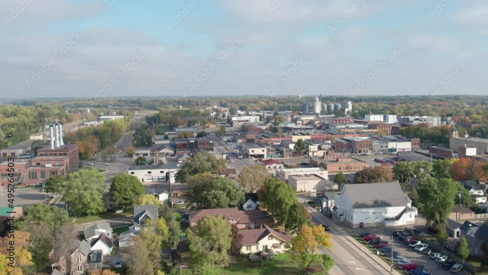 Aerial drone shot of a small rural town in the midwest united states Aerial drone shot of a small rural town in the midwest united states