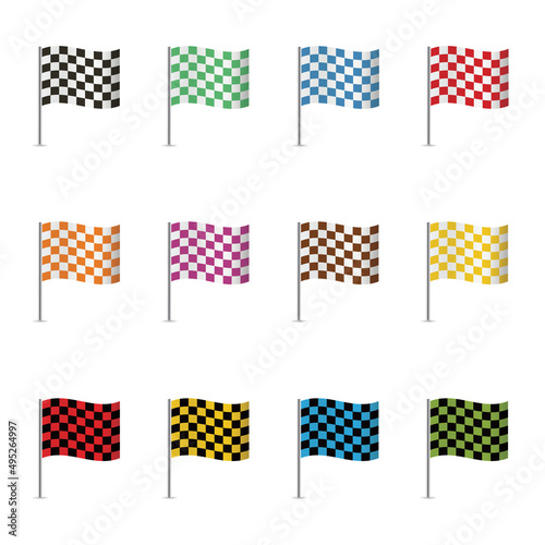 Colorful checkered racing flags. Vector illustration.