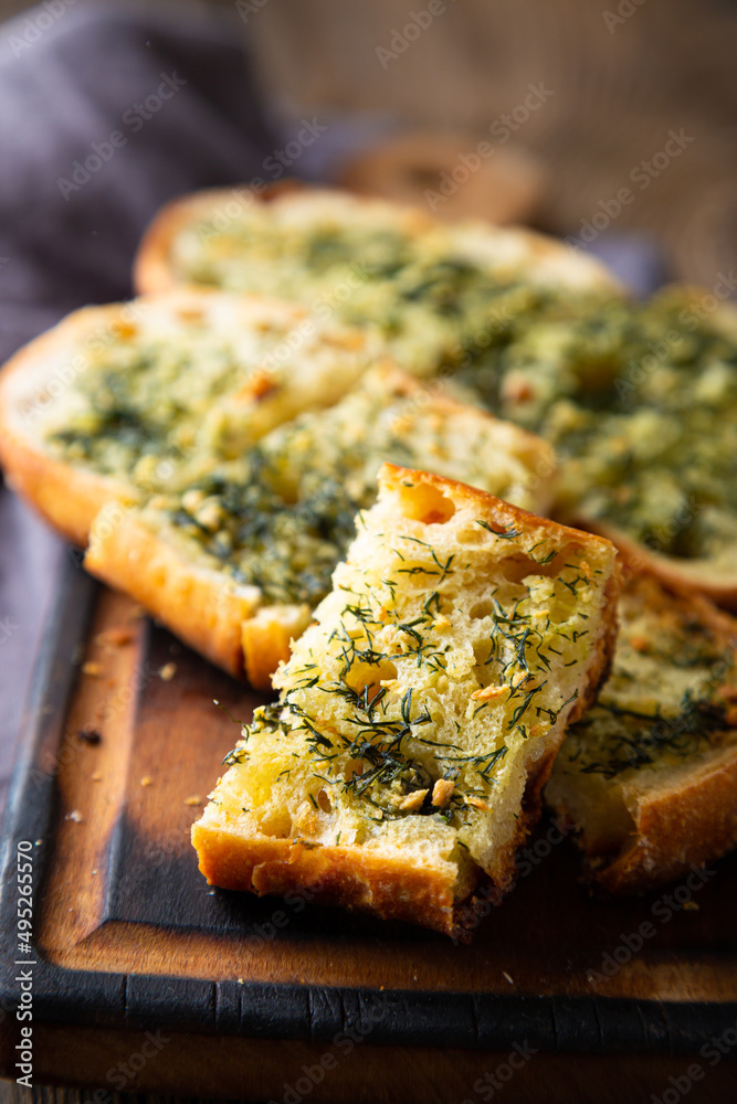 Crispy bread with garlic butter and dill Crispy bread with garlic butter and dill