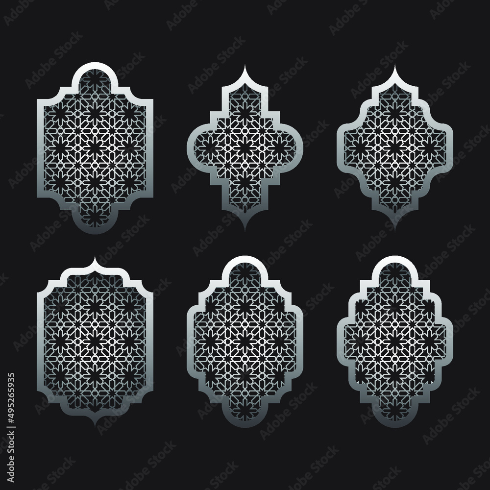 Arabic window set. Islamic frame with pattern background.