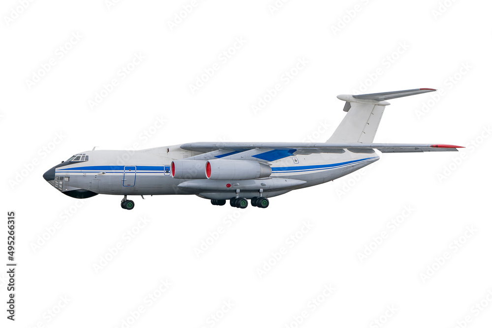 Military jet. Soviet cargo aircraft isolated on white background