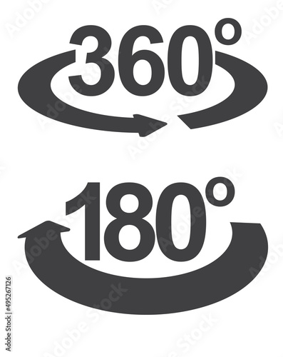 360 degree and 180 degree icon. vector