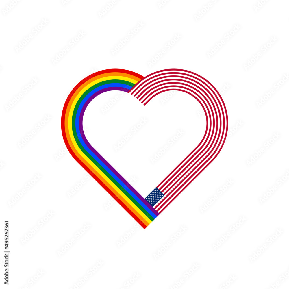 pride month concept. heart ribbon icon of rainbow and united states flags. vector illustration isolated on white background