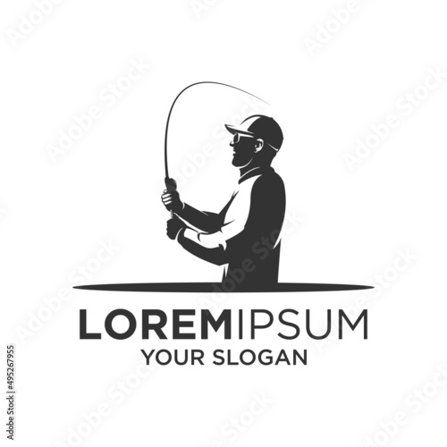 man fishing silhouette logo design