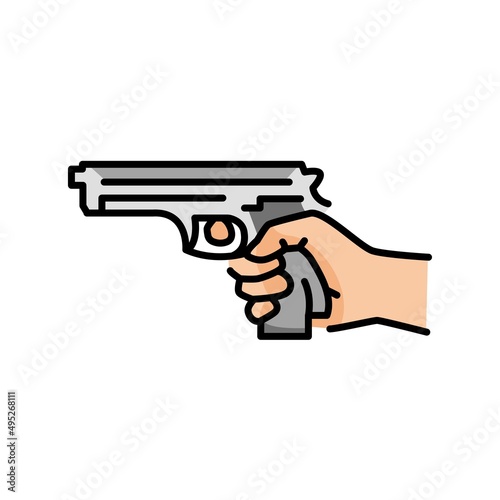 Hand holding gun color line icon. Pictogram for web page