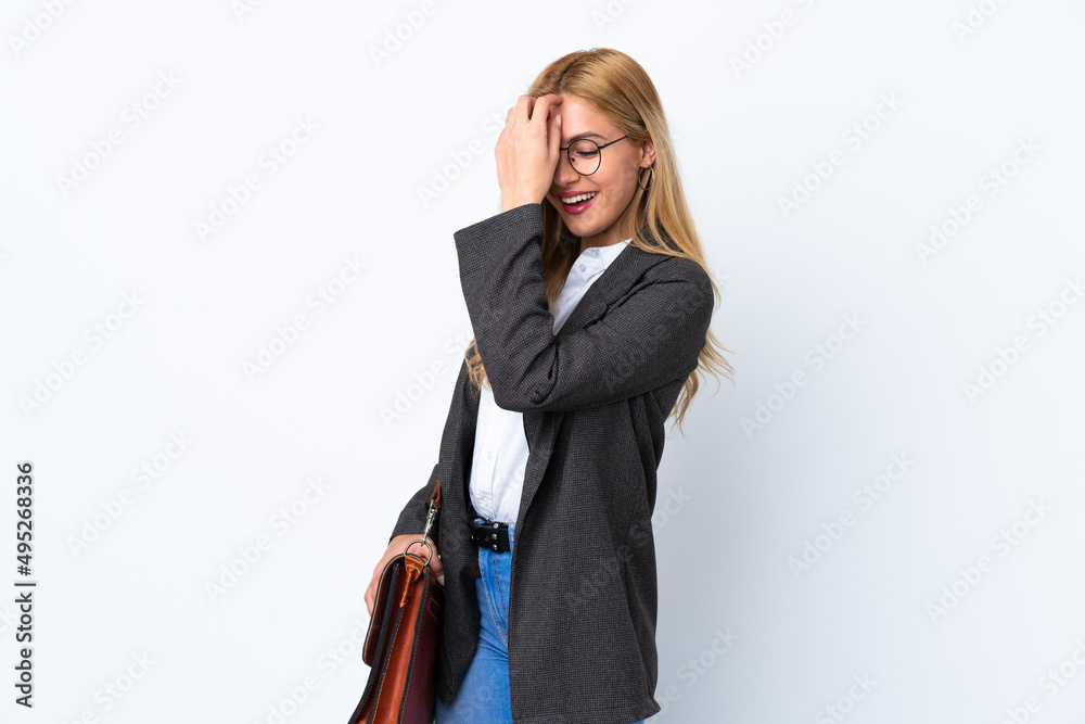 Business Uruguayan woman over isolated white background laughing Business Uruguayan woman over isolated white background laughing