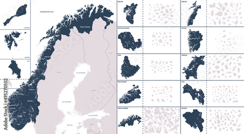 Fotografia, Obraz Vector color detailed map of Norway with the administrative divisions of the cou