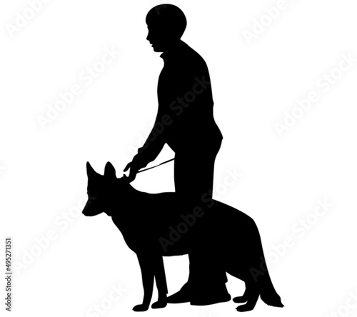 vector silhouette of a woman with a shepherd dog at a dog show